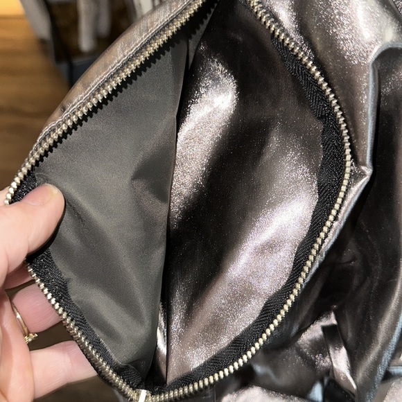 NWOT Rebecca minkoff gray metallic leather backpack so cute silver hardware main image 8
